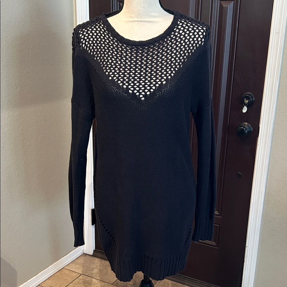 Roxy Dark Open Knit Long Beachy Sweater